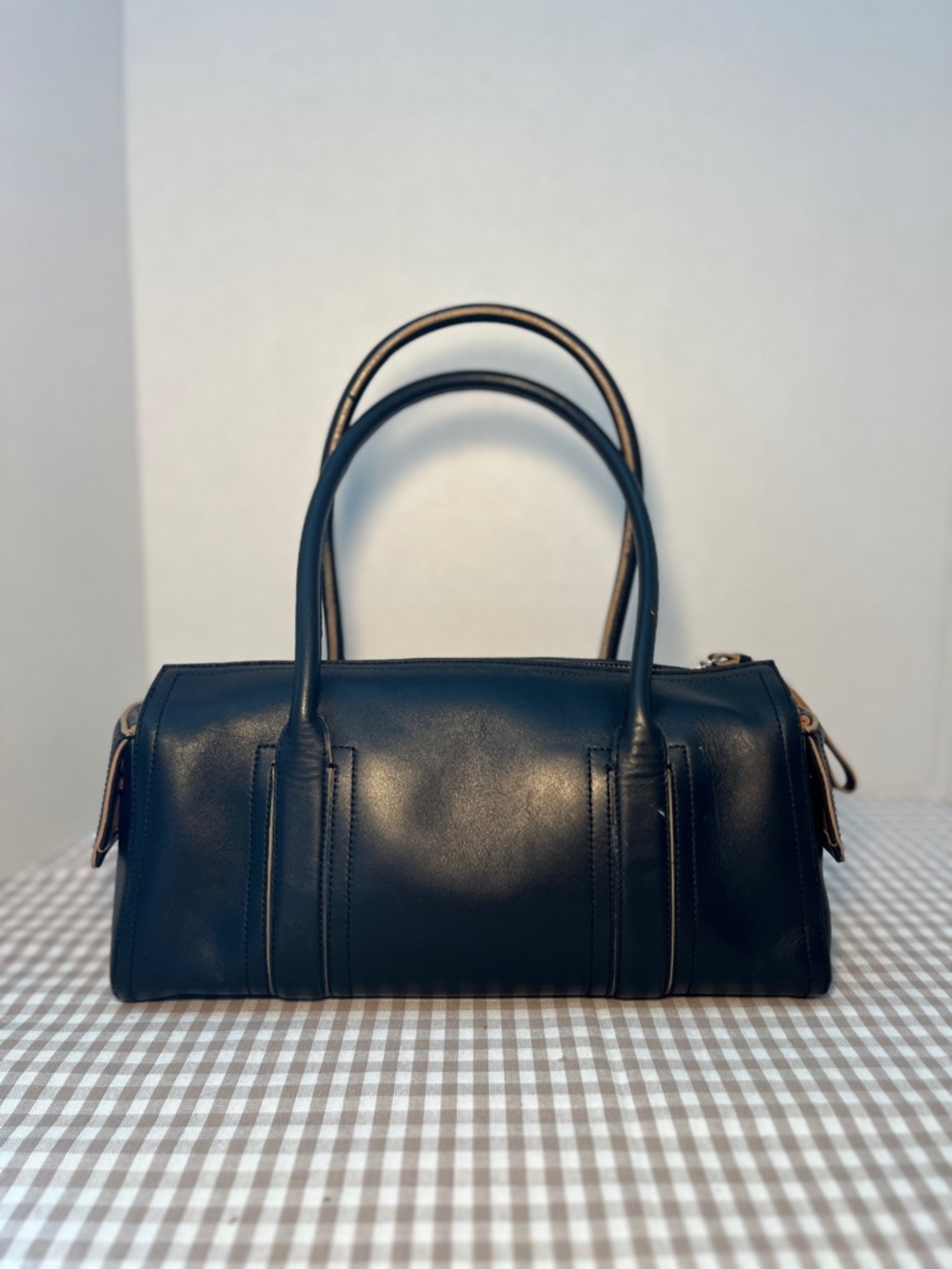Ann Taylor Black Leather East West Barrel Type Bag, Excellent Condition